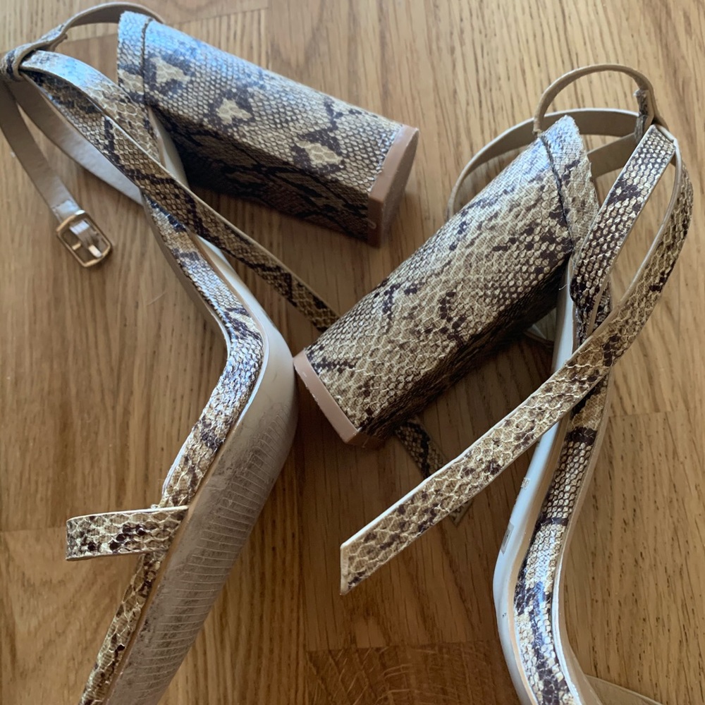 Snake ankle strap block heels